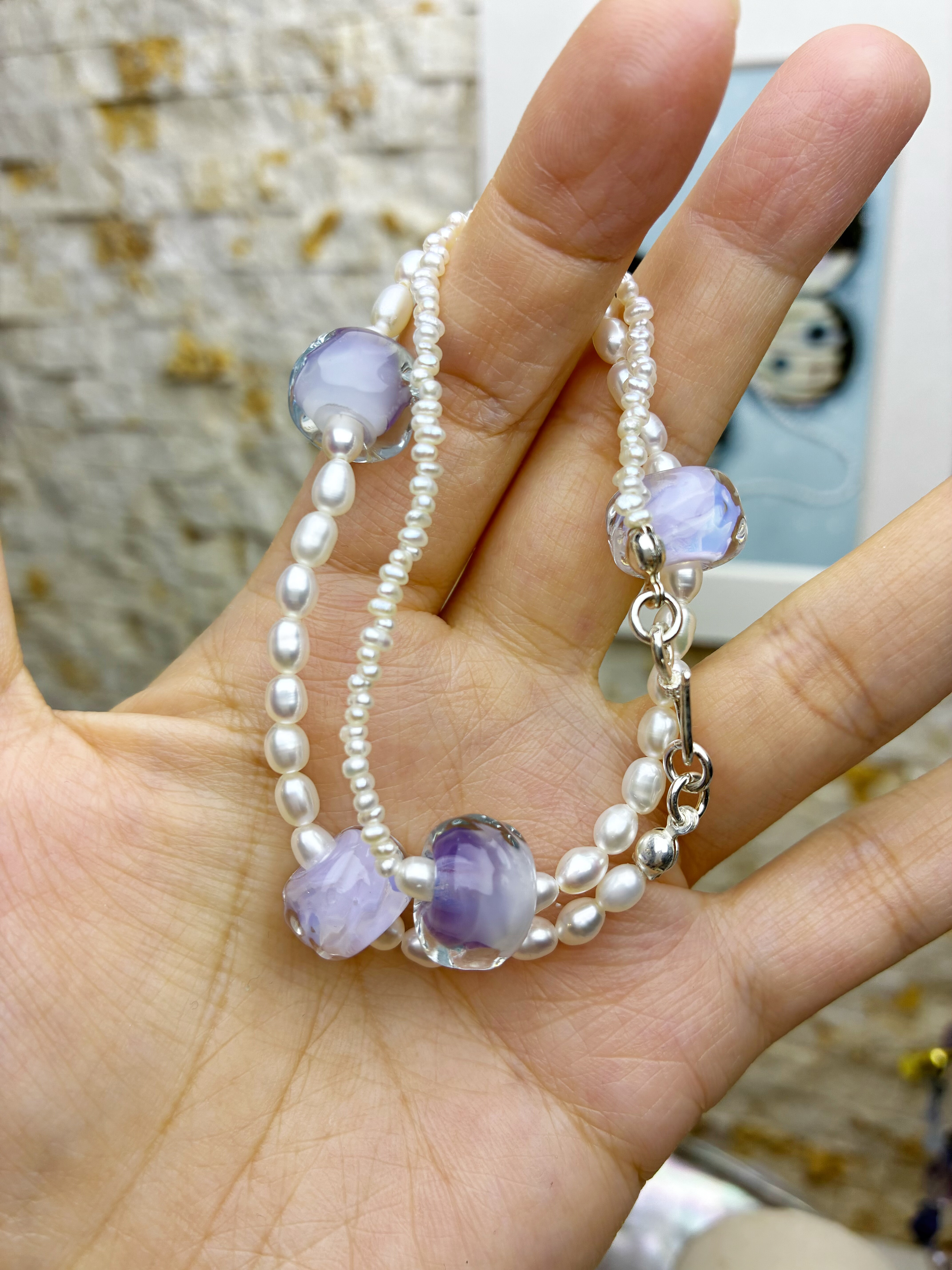 薰紫天然珍珠手链双层手串原创设计小众ins手串气质百搭手饰礼物