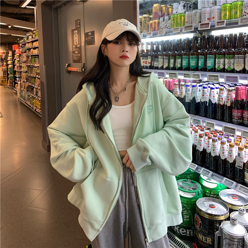 胖mm刺绣字母连帽长袖外套女薄款春秋季2024年新款宽松大码卫衣女