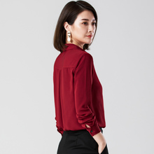 打底衫 新款 秋季 雪纺衬衣女士洋气时尚 红色衬衫 上衣 女长袖 2019秋装