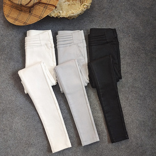 新款春秋白色外穿打底裤女高腰弹力小脚修身秋冬加绒黑色提臀裤子