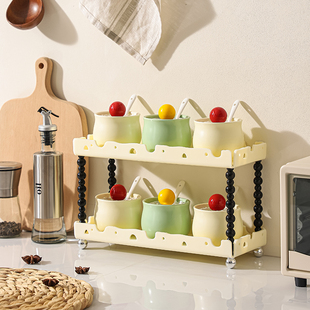 家用陶瓷调味罐奶油风厨房调味盒组合套装盐罐调料罐带盖子勺子