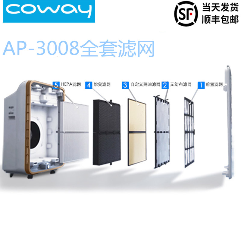 进口熊津coway空气净化器过滤网AP-3008FH隔油滤网HEPA活性炭滤芯