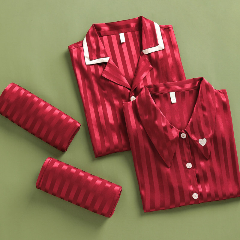 优慕尔情侣睡衣春秋季冰丝女红色结婚新婚男秋款套装本命年新款