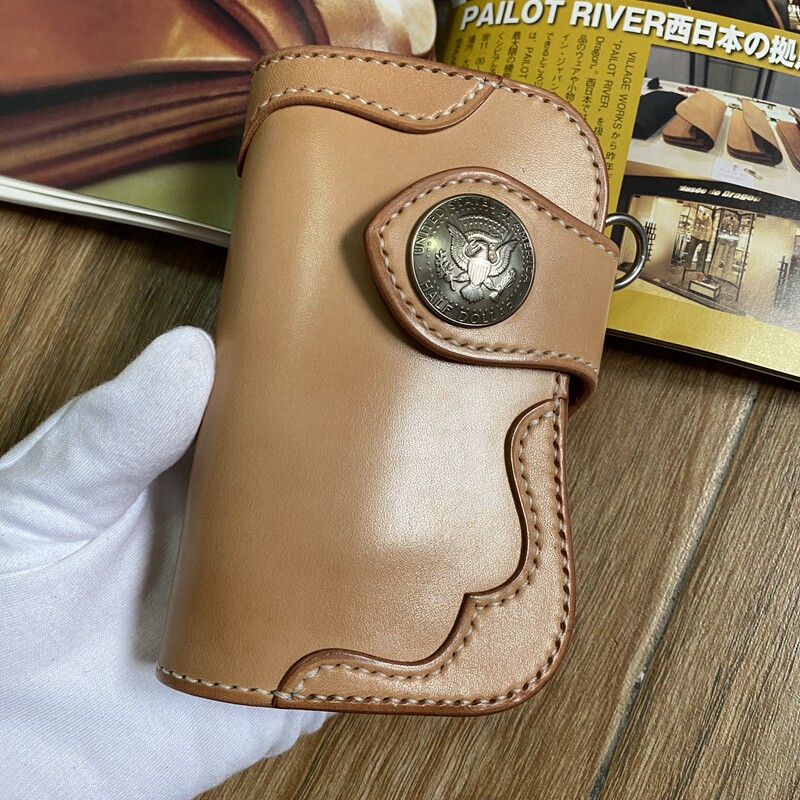 优革佳品原创日本枥木鞍革中长财布手工植鞣革头层牛皮钱包真皮包