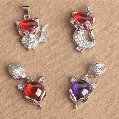 石榴石配饰DIY手工锆石小狐狸吊坠泰银挂坠S925微镶藏银配件材料