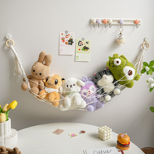 儿童房毛绒玩具娃娃收纳网兜挂饰