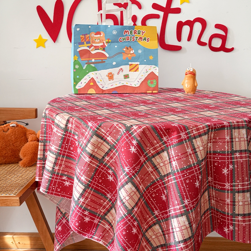 圣诞节装饰复古格子桌布茶几布