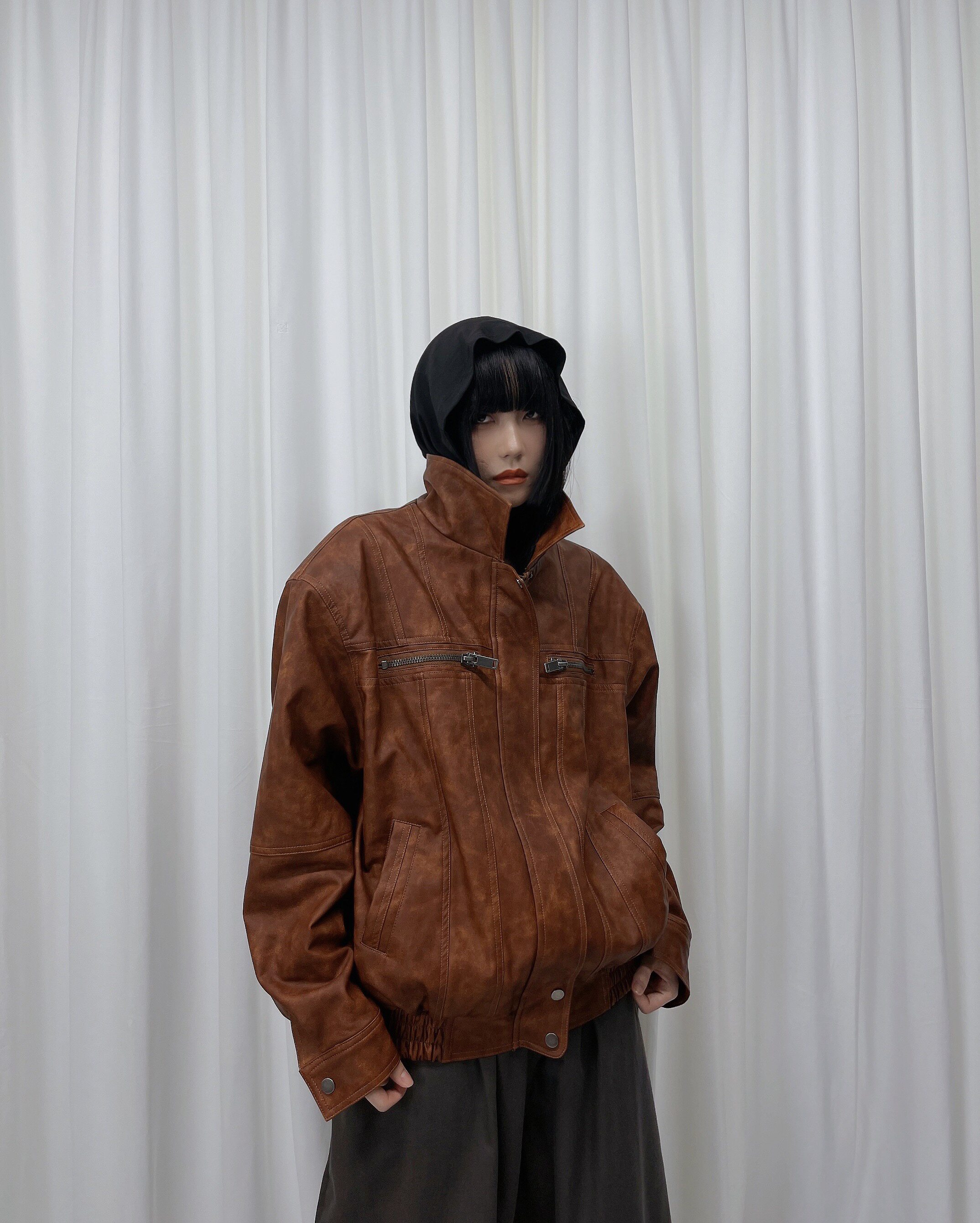 SHUISHUI 美式街头复古皮衣夹克机车服外套女秋冬新款工装男友风
