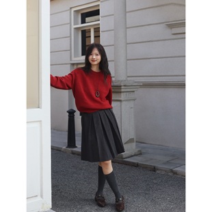 双股16支 357针明股 点子纱全羊毛套头毛衣 圆领宽松上衣新年毛衣