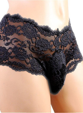 2025欧美男士性感蕾丝内裤 伪娘夜店舞台ds表演平角内衣内裤