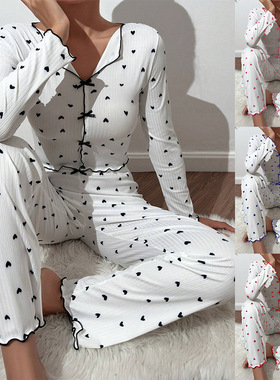 欧美性感长袖睡衣长裤家居服套装女 Homewear Pajamas Set Women