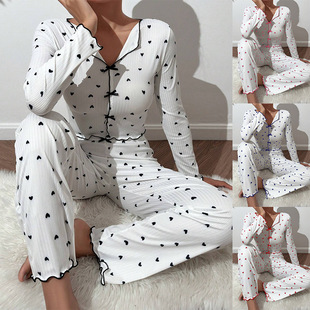欧美性感长袖睡衣长裤家居服套装女 Homewear Pajamas Set Women