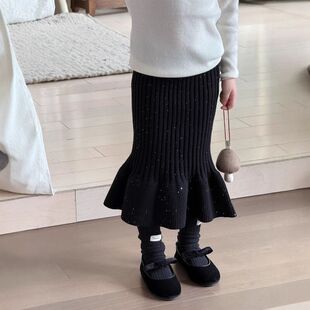 女童秋装闪闪针织鱼尾裙新款女宝宝洋气半身裙儿童装秋冬款长裙子
