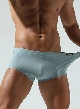 无囊袋一体剪裁男士平角裤纯色简约舒适透气柔软粘纤螺纹条纹平角