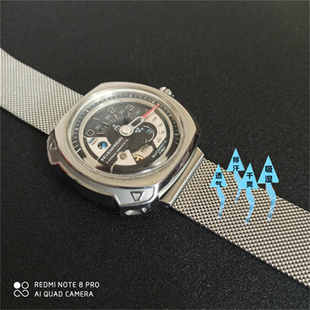 适配七个星期五米兰尼斯编织扣式钢带sevenfriday透气钢表带配件
