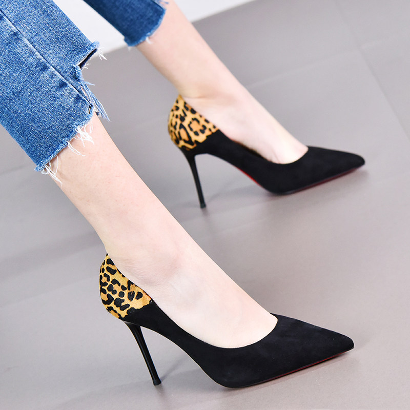 19早春新款百搭豹紋網紅法式少女高跟鞋細跟尖頭性感黑色禮服單鞋在類目 女鞋, 低幫鞋中 - 來自Buy2taobao.com提供專業的淘寶代購服務