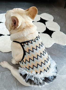 法斗裙子夏季吊带背心宠物网眼透气衣服雪纳瑞巴哥狗狗薄款公主裙