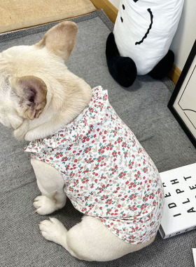 法斗衣服夏季薄款宠物背心碎花柯基巴哥博美雪纳瑞狗狗裙子纯棉