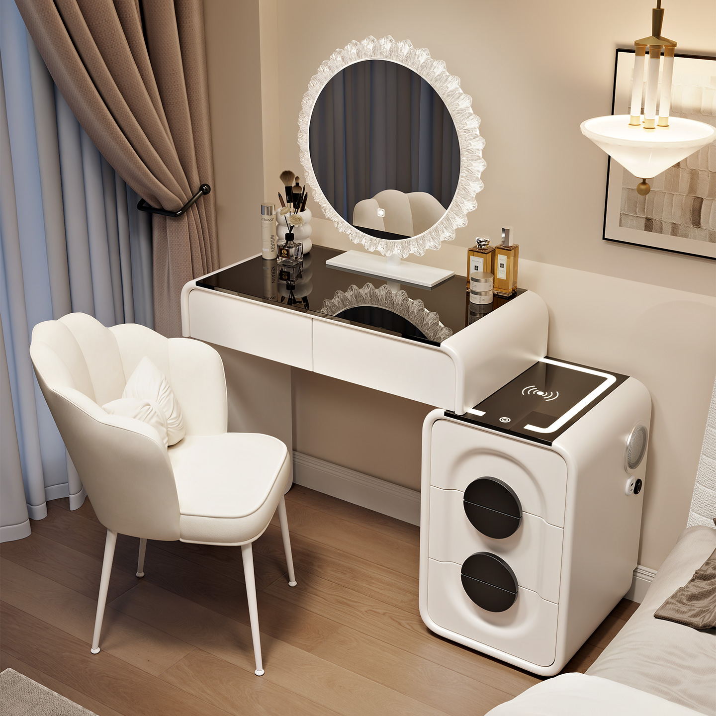 智能实木梳妆台小型2025新款卧室现代简约化妆桌斗柜一体小户型