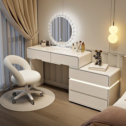 梳妆台卧室化妆桌现代简约小户型轻奢高级感实木化妆台斗柜一体 - 封面