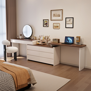 2026新款 梳妆台斗柜一体书桌卧室简约现代电脑桌实木柜化妆收纳柜
