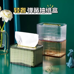 条纹高颜值纸巾盒卧室客厅办公室轻奢家用内置弹簧透明简约纸抽盒