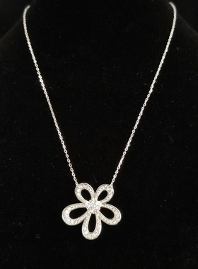 铜项链 T38镶嵌链坠轻奢银色时尚气质镶钻项链T65658