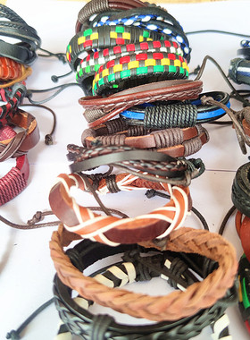 处理特价真皮蜡绳手链女男韩版时尚腊绳编织手绳多款情侣饰品手绳