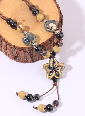 陶瓷复古项链珠子花朵女手工民族