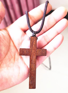 创意平安一体木十字架项链女男手工长款护身吊坠毛衣链情侣饰品潮