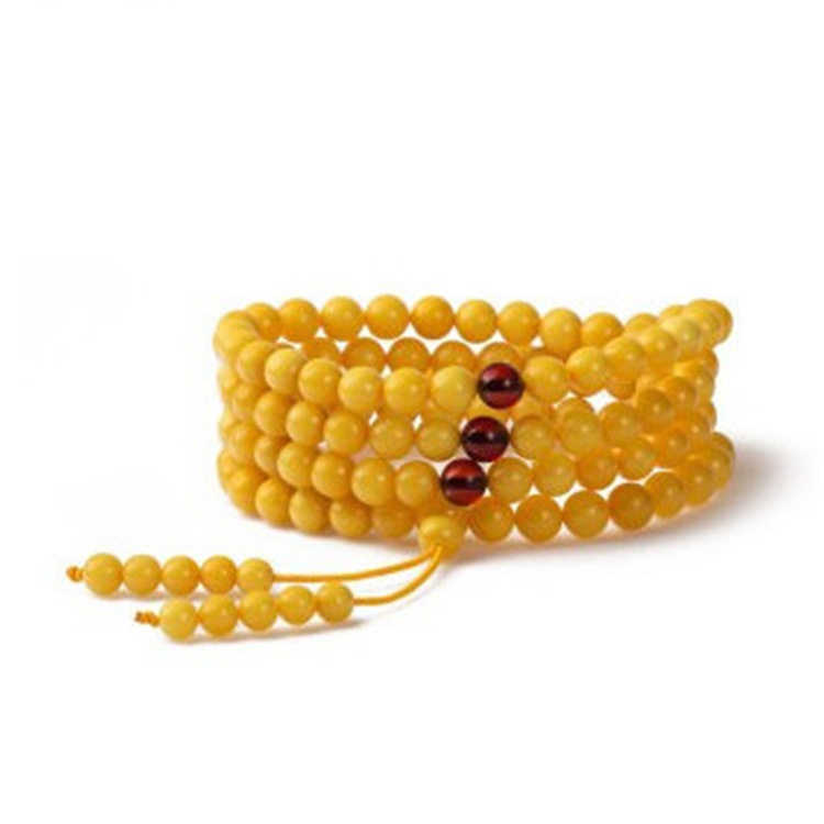 蜜蜡圆珠散珠 二代浮盐水荧光鸡油黄蜜蜡108颗三圈手链 琥珀手链