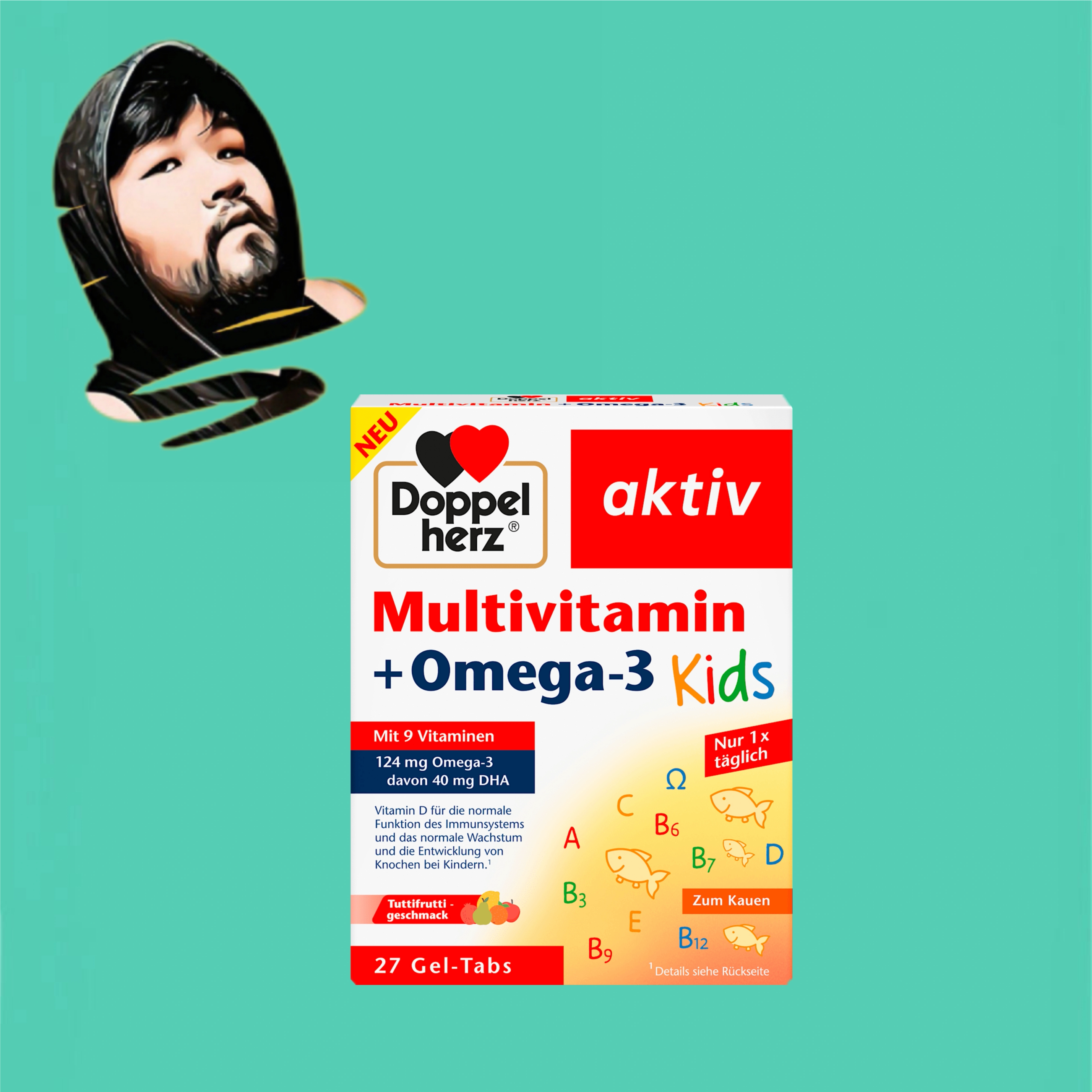 德国直邮【满300包邮】Doppelherz复合维生素欧米伽3儿童鱼油27粒