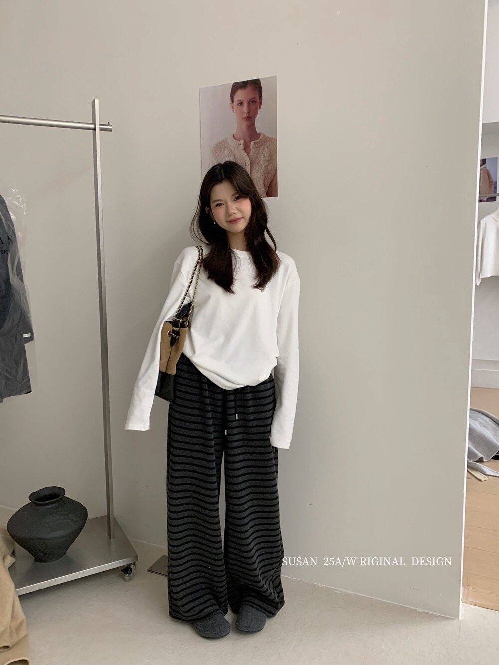 “显瘦显高神裤”韩系条纹松紧腰抽绳休闲裤  Ms019#