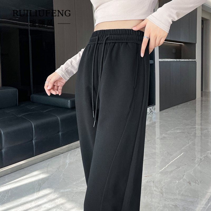 瑞骊风黑色运动卫裤女2025春秋新款lulu神裤阔腿香蕉裤直筒休闲裤