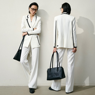 2025新款 女设计感高端黑白拼接商务宴会正装 春秋个性 套装 西装 xyi