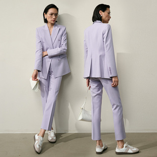 套装 xyi 干练西装 薰衣草紫双排扣韩版 小个子显高气质穿搭春秋新款