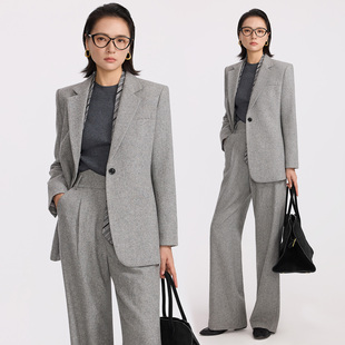 今年流行爆款 2025新款 秋冬季 高级灰套装 xyi 一粒扣羊毛西装 阔腿裤