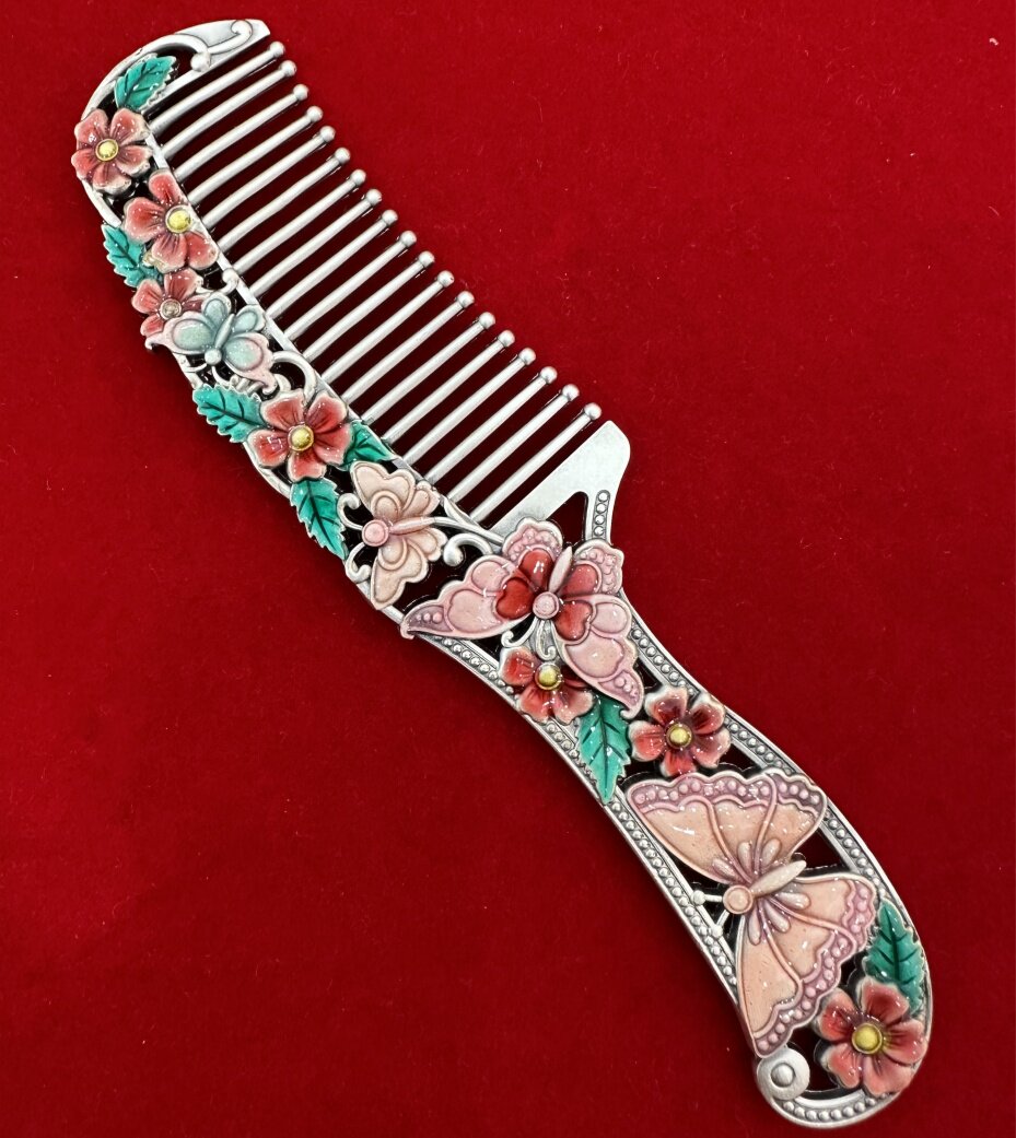 足银珐琅彩梳子 银梳子 银发梳梳子/化妆梳/按摩梳
