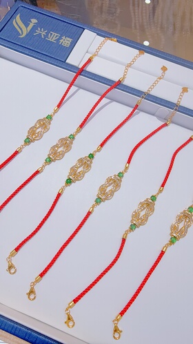 本命年好运纯银手链纯银红绳手链镀金红绳半绳半链生日礼物