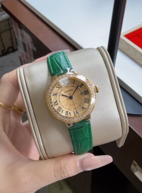 绿色足金999时尚手表女士简约小众气质皮带防水新款石英表女