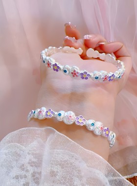 珐琅彩福禄生花纯银手镯足银9999新中式国风葫芦银镯子礼物女