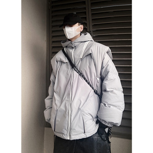 UUCSCC冬季嘻哈美式宽松保暖加厚面包服潮牌日系白鸭绒羽绒服外套