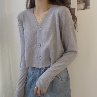 小短款 纯色薄款 宽松防晒衫 女春秋夏长袖 披肩外搭高腰百搭 针织开衫