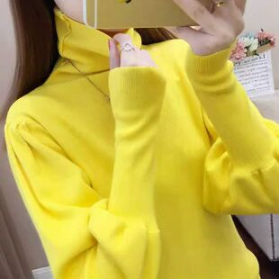 时尚气质堆堆高领薄款毛衣女春秋冬长袖泡泡灯笼袖内搭针织衫打底