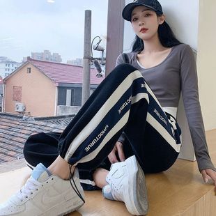 女裤 阔腿黑色束脚裤 棉2023新款 宽松直筒运动卫裤 潮 夏季 灰色休闲裤