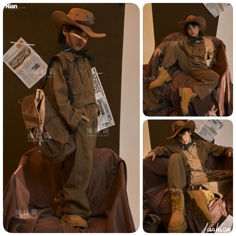 儿童摄影服装男女拍照主题中大童西部牛仔洋气衣服影楼艺术照写真