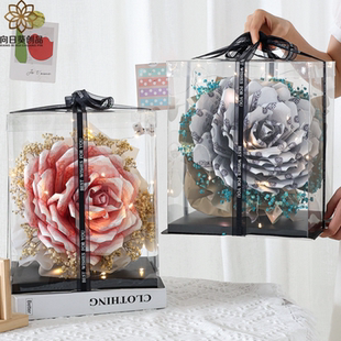 网红土豪百元大钞花束透明礼盒花盒插花diy材料包套装花艺包装纸