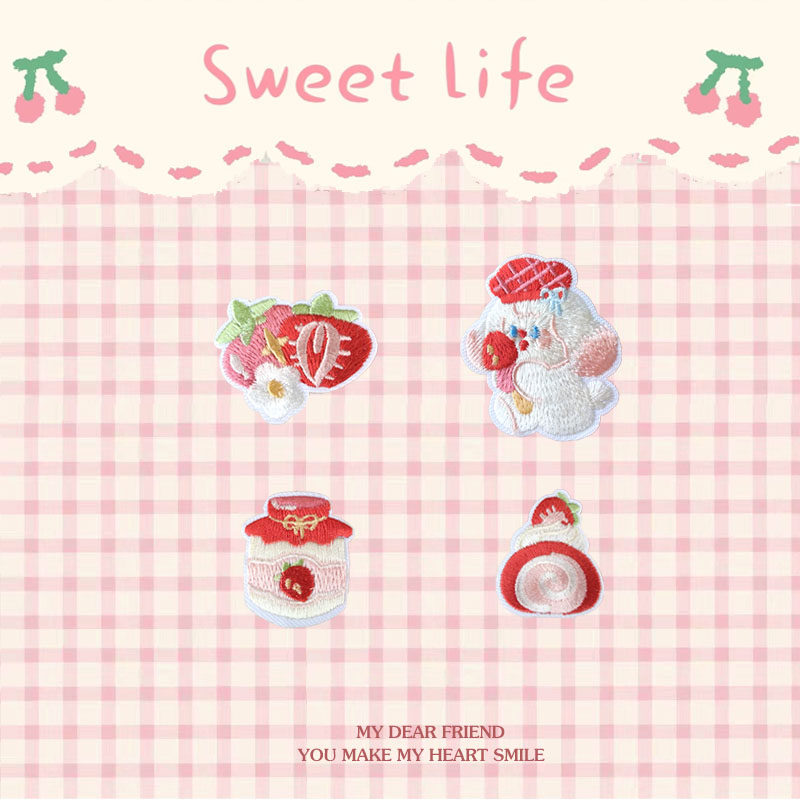 草莓酱卡通甜点刺绣补丁贴卫衣包包DIY装饰贴花兔子破洞手缝自粘,居家布艺,布贴,淘宝优惠券,粉丝福利购,淘宝优惠卷