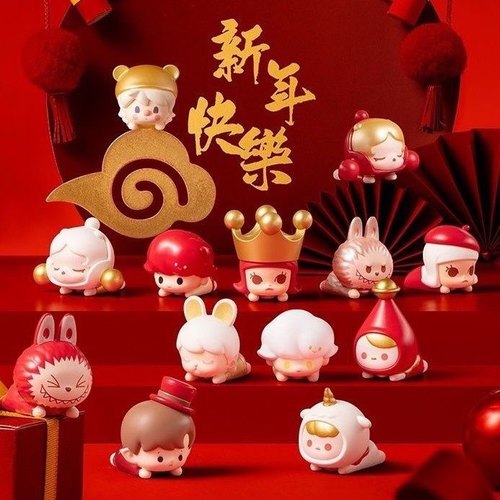泡泡玛特萌粒新年趴姿系列POPBEAN喜庆摆件新春款限定