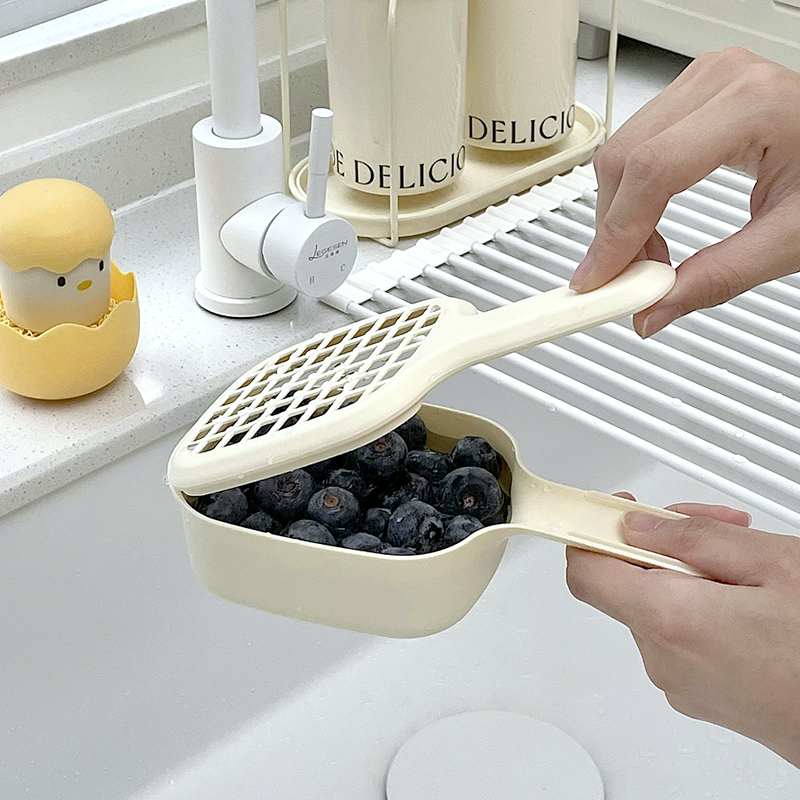 日式迷你洗水果神器简约清洗篮家用厨房洗菜篮带手柄蓝莓沥水篮小-封面